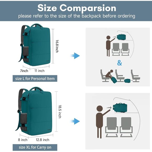 Travel Peacock Blue Backpack for Women Carry On Laptop Bag USB Port TSA Pouch - Picture 6 of 9